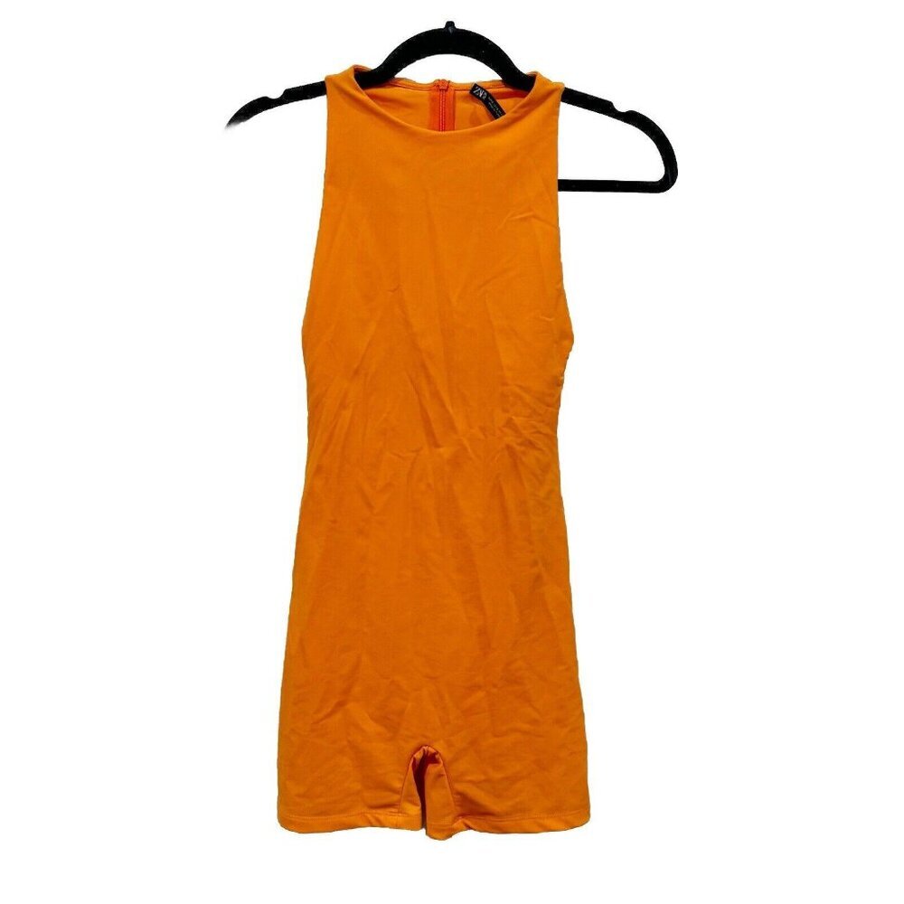 Zara High Neck Romper Tangerine Orange Size‎ S High Neck Stretch Sleeveless
